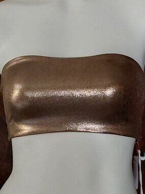 Good American Better Band Reversible Bandeau Bikini Top Mocha Foil Size 1 (SM)